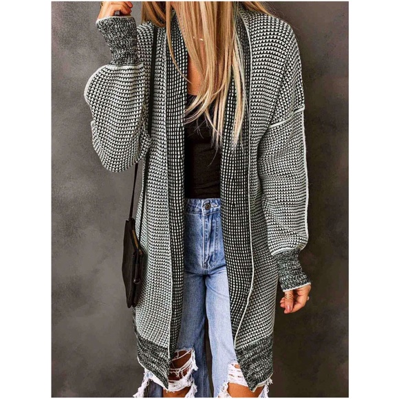 Cozy 2 Tone Open Front Oversized Cardigan - Picture 1 of 5